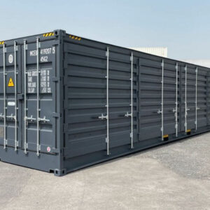 Neuwertiger 40-Fuß-Seecontainer, Grau mit Seitenöffnung