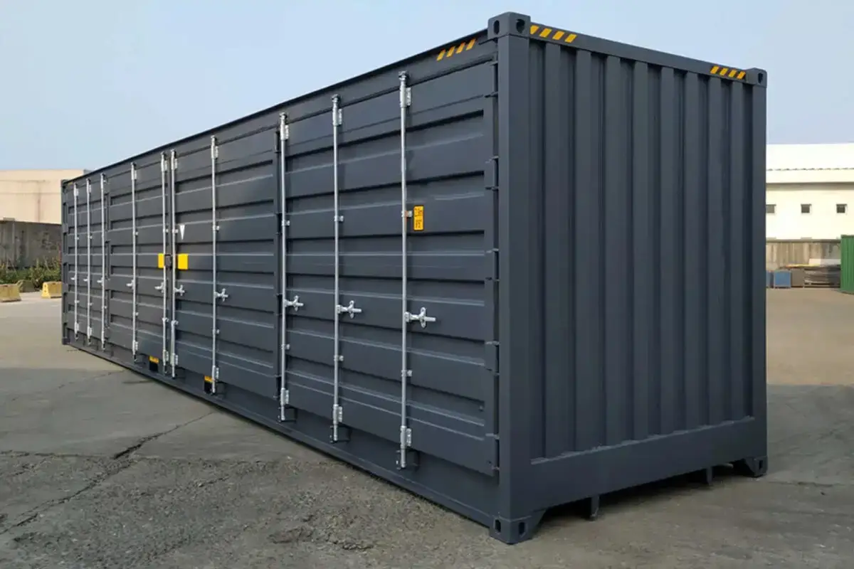 40-Fuß-Seecontainer Open Side, Grau – neuwertig