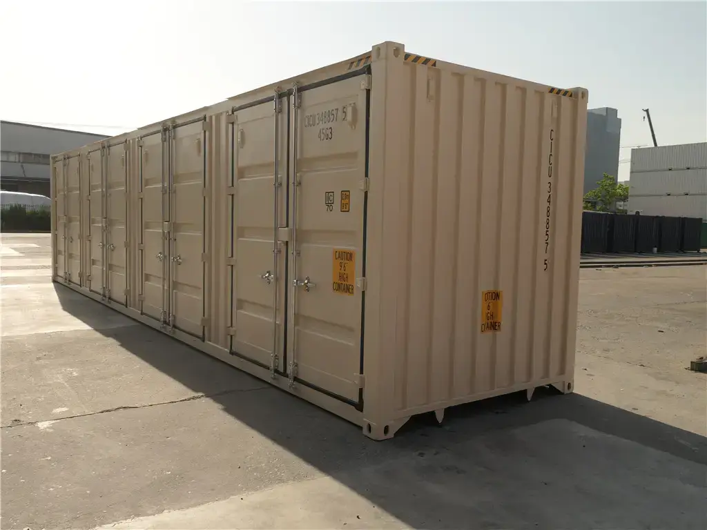 40-Fuß-Seecontainer Open Side, Beige – neuwertig