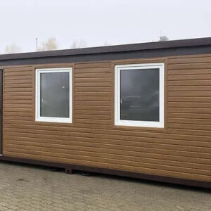 Bürocontainer 6 × 2,40 m in Holzoptik, neuwertig