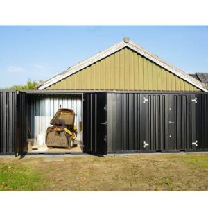 Schwarzer XL-Lagercontainer mit zwei Doppeltüren, 15 m²